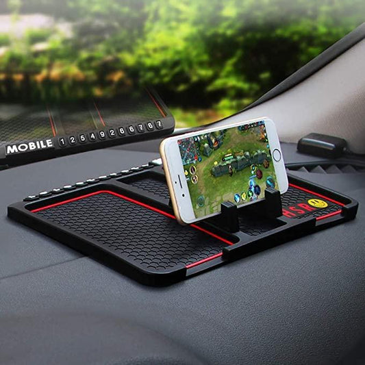 Car Dashboard Mat & Mobile Phone Holder Mount Non Slip Sticky Rubber Pad for Smartphone, GPS Navigation, God Idols, Toys, Coins (Black)