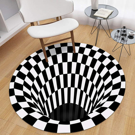 Black & White Checks Round 3D Printed Carpet