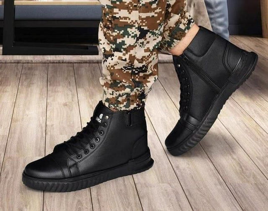 Men's Korean Style High Top Casual Shoes For Men (Black)